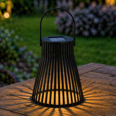Solar Table Lantern Black Slatted LED Light Hanging Outdoor Garden Lamp 20cm - Image 1 of 4