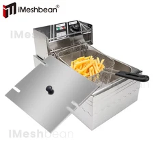 3200W 6L 6.3QT Commercial Electric Deep Fryer Restaurant Stainless Steel Home US