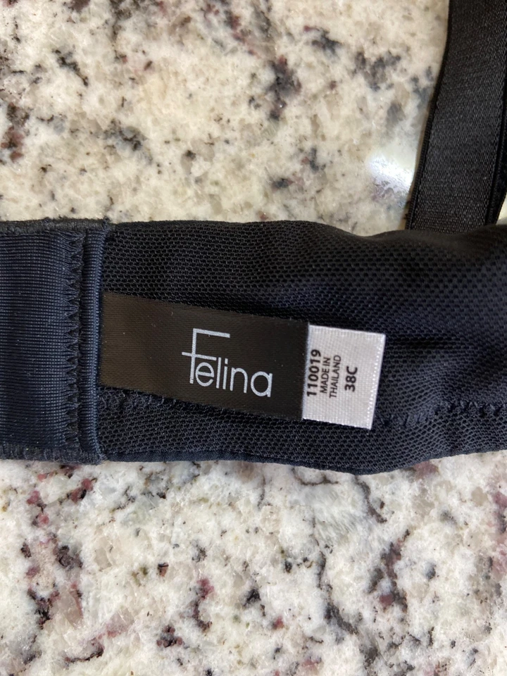 Sujetador con aros de encaje bordado Felina 38C floral negro lazo desnudo lencería elegante Foto 3 de 4