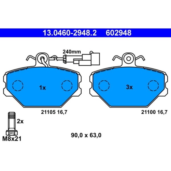 Bremsbelagsatz Scheibenbremse ATE 13.0460-2948.2 FüR Fiat Lancia Tipo Dedra-image