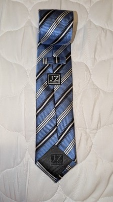J.Z. Richards Silk Necktie Hand-Made USA Blue Stripe Geometric Classic 3.75''x59''