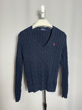 Polo Ralph Lauren Cable Knit Navy Sweater V-Neck Womans medium