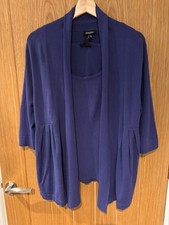 Pomodoro Ladies Blue Two Piece Cardigan+Top Layering/Twin Set Size 14 Tight Knit
