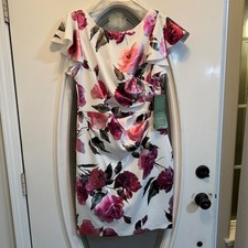JH Evenings Metallic Floral Formal Sheath Dress Womens Party Gown Sz 14