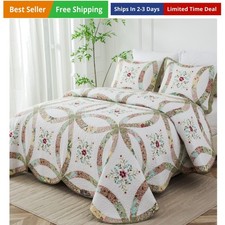 Cotton Real Patchwork Embroidery Quilt Set 3-Piece. 100 Washed Cotton. 376 H...