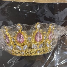 Princess Girls Gold Tone Tiara Crown w/ Pink Clear Rhinestones One Size