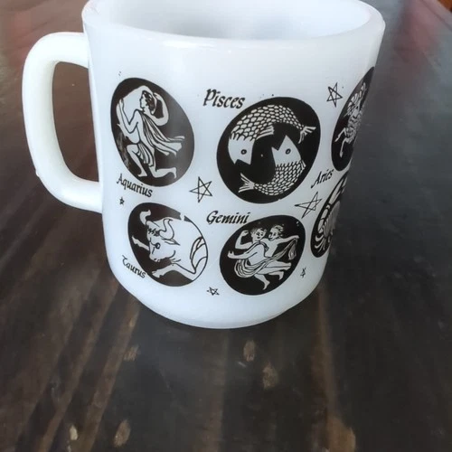 Vintage Zodiac Signs Milk Glass Mug | Astrology Horoscope Coffee Cup