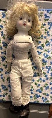 Vintage Alberon Porcelain Doll In 17  No Clothing. Good Condition With Music Box