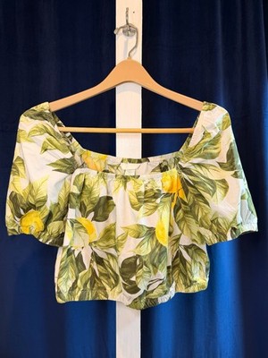 H&M Botanical Lemon Puff-sleeve Summer Crop Top - size S