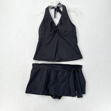 Tommy Bahama Womens 2 piece Black Halter Tankini Swimsuit Top  Bottom MEDIUM