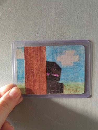 ACEO Original Art Card hiding slenderman minecraft scenery by shayshaywoow 