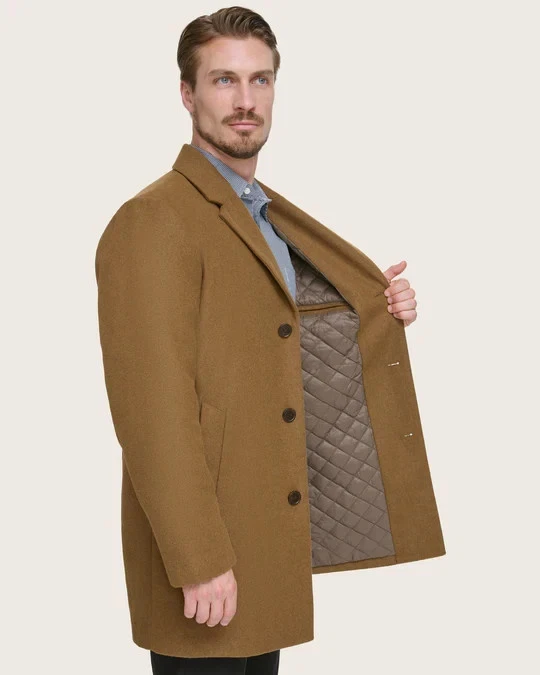 Dockers Wool Blend Mens Topcoat Tan Diamond Quilt Lined Regular Fit Size XL NWT - Image 2 of 4