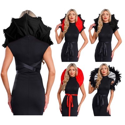 Women's Victorian Gothic Queen Costumes Set Vampire Witch Outfits with Accessory