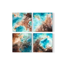 Ocean Earth Series – Textured Abstract Painting – Set of 4 Canvases Mixed Media