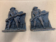 Cast Iron Bronze Plated WWI Doughboy Soldier Barbed  Wire Hubley Bookends 695