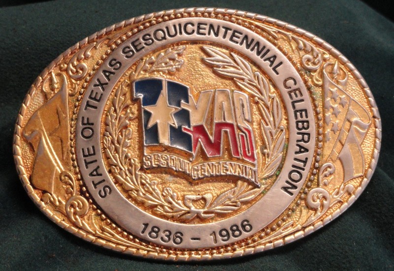 1986 Texas Sesquicentennial Celebration 24kt Gold Plate Brass Belt Buckle #2158