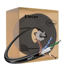 Elecan Cat6 Ethernet Cable 1000FT  Solid Copper Black  23AWG 10Gbps  CMR Rated