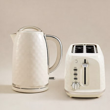 Kettle Toaster Kitchen Set Cream Textured Stylish Matching Kitchen Duo Essential