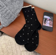 Versatile polka dot socks, women's mid-calf socks, warm Korean style slouch sock