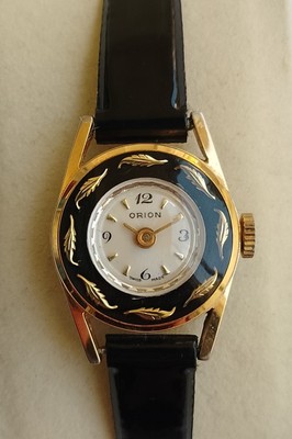 Orion Damenuhr Vintage Swiss Made Handaufzug Armbanduhr Lederarmband P4.