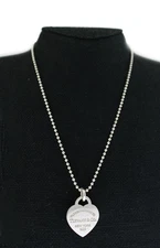Return To Tiffany & Co 925 Sterling Silver Heart Tag Pendant Beaded Necklace 18"