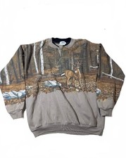 Vintage 90s Artisans Made in USA All Over Deer Print Henley Sweater Size L