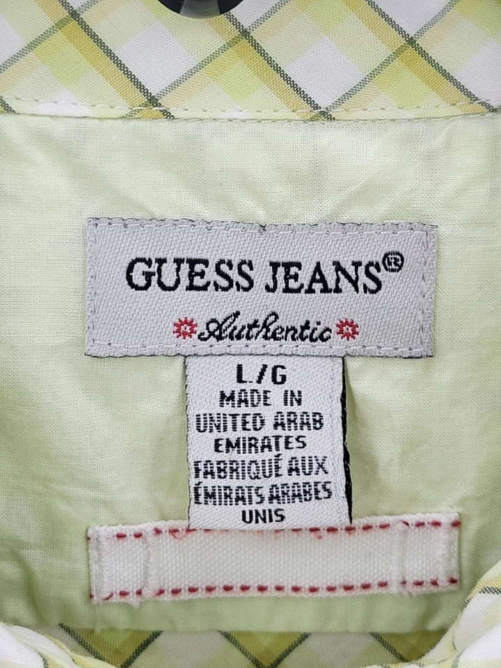 Guess Shirt Mens Large Yellow Plaid Long Sleeve Button Up Y2K Retro Hipster 90s - Image 3 of 4