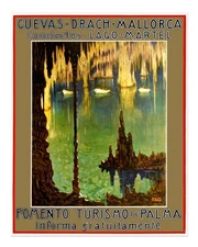 Mallorca Cave Scene Wall Art Poster - Vintage Travel Design Home Decor
