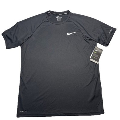 Nike Essential Men's Short-Sleeve Hydroguard Dri-Fit Swim Shirt Black Sz Medium