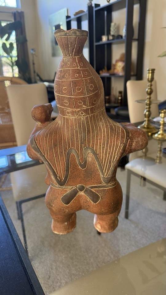 Mexican Pottery Vase Terracotta Man Holding Bird Aztec Pre Columbian 14 ...