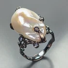 Vintage jewelry Natural Baroque Pearl Ring 925 Sterling Silver Size 8 /R486408
