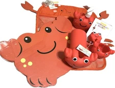 NWT 6pc Red Crab Shape Bathroom Set Soap Dispenser Tub Spout Kneeling Pad + More