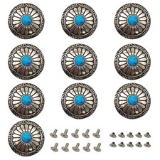 10 Pcs Blue Turquoise Sunflower Conchos Round Buttons DIY Leather Craft
