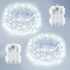 White Christmas Lights Outdoor Battery Operated Total 100LED 33ft for Christm...