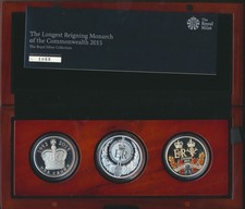 Australia Canada UK: 2015 $5 $20 £5 Longest Reigning Monarch QEII Proof 3 Coin 