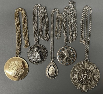 Vintage Statement Necklaces Pendants Egyptian Revival Buddha Crest Shield Ornate