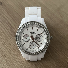 Fossil Damen Armbanduhr weißes Zifferblatt silber rund analog Datumsanzeige