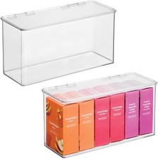 Plastic Stackable Hinged-Lid Pantry/Kitchen Storage Box Set of 2 Clear