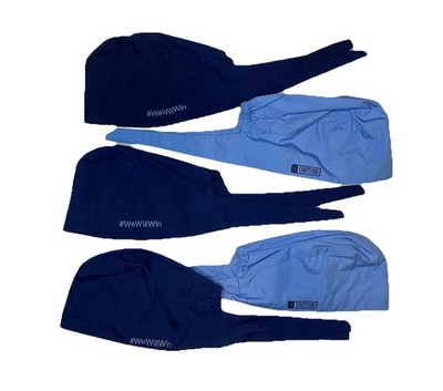 Unisex Surgical BLUE Scrub Working Cap w/ties Lot of 5 Built-in Sweatband LARGE
