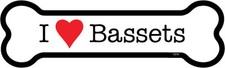 I Heart (Love) Bassets Basset Hounds Dog Bone Car Magnet 2" x 7" USA Made