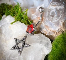 Gothic Star CZ Gem Dangle Belly Ring Navel Piercing Pierced Naval Body Jewelry