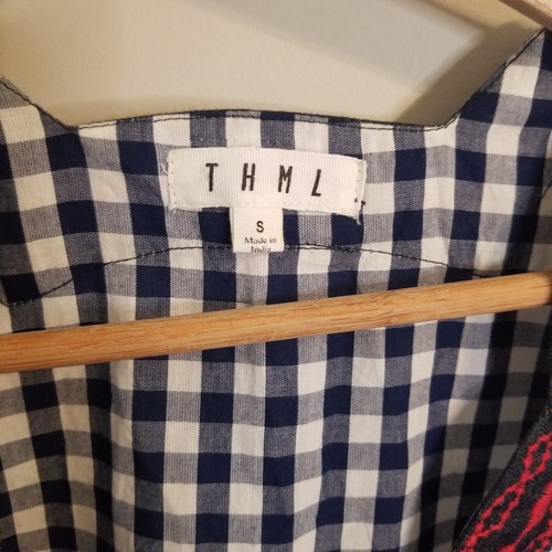 THML Tank Sleeveless Top Gingham Check Embroidered Tassels Red White Blue S EUC - Picture 3 of 8