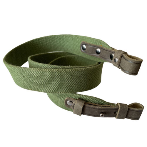 Green Canvas with Leather Rifle Sling Shotgun Air Gun Strap Hunting Shooting - Picture 1 of 5