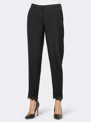 Ladies Black Lace Trim Tapered Trousers By Creation L UK Sz 24