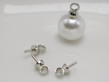 100 Silver Eye Pin Pendant Connector Bail For Half-Drilled Pearl with 3mm Cap