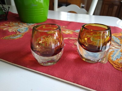 Mikasa amber glass votives Solaris Candle Holders small Bases 3 1/2''