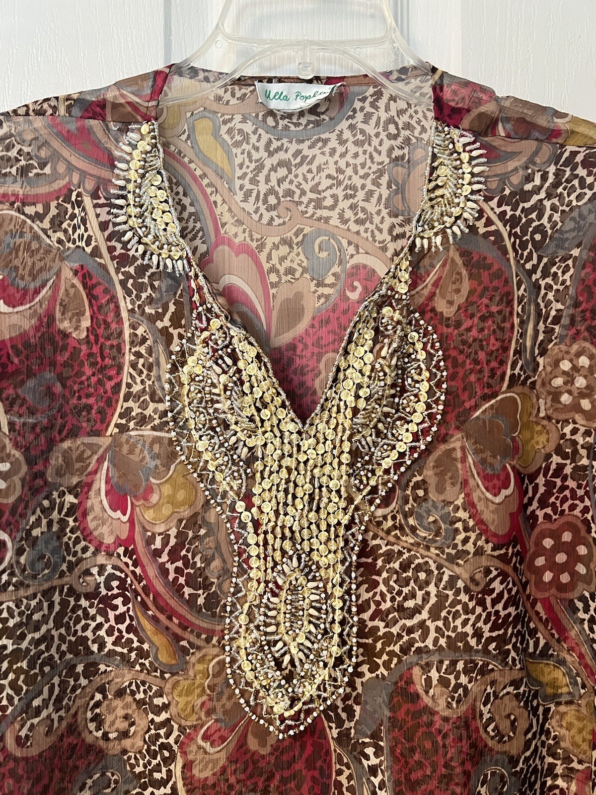 Ulla Popken Womens Tunic Cover Up Paisley Print Beaded Sheer Sz M eBay