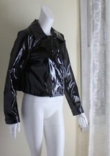 Chelsea & Theodore -sz M Black Wet Look Polyurethane Very Shiny Cropped Jacket