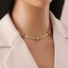 Cadena Cubana de Oro 14K para Mujer Gargantilla Joyería Collar Hoja Trébol