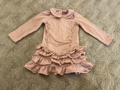 Simonetta Girls Sz 4T Ruffled Dress Strip Long Sleeves